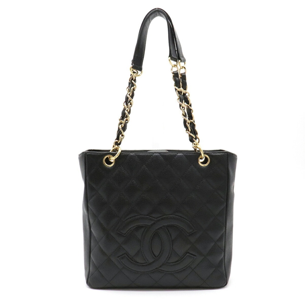 Chanel PST Matelasse Coco Mark Chain Tote Bag Caviar Skin Black Gold
